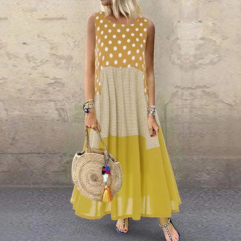 Women's Bohemian Ruffle Sundress  ZANZEA Summer Sleeveless Floral Printed Maxi Long Dress Casual Loose Party Tanks Vestido